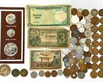 Assorted International Coin and Banknote Collection Including Russia 1938 3 Ruble Note, Vietnam 1962 20 Dong Note, Large Mexico Coinage Selection, and More
