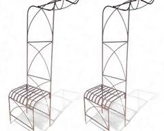 2 8' 5 " Vintage TALL Topiary Trellis Vine Iron Patio Chairs
