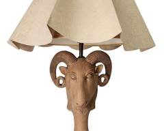 Fantastic Ceramic Goat Head Lamp with Fancy Double Shade MCM Hollywood Regency Style
