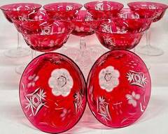 Fine Nachtmann Traube Cranberry Cut to Clear Champagne Coupe CRYSTAL CUPS SET of 11
