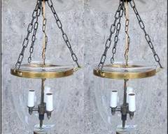 3 Antique Glass Chandelier Pendants Sconces Brass & Glass
