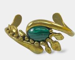 Wonderful Bronze Malachite Cuff Bracelet Signed
