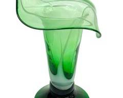 Fine Tall 11" Hand blown Green Jack in the pulpit Vase Art glass green pedestal vase with rough pontil
