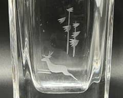 Fine Signed Etched Deer and Flowers Crystal Vase
