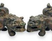 Old Japanese Cast Iron Foo Dog Matched Pair

