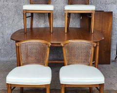 Vintage 20th Century Dining Table with Extension Leaves & 4 Caned Back Dining Chairs Hollywood Regency Great form to paint
