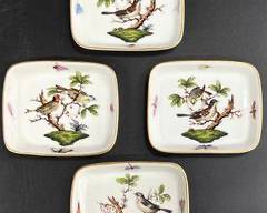 4 Fine Herend 7733/Ro Rothschild Birds Pin Trays
