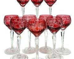 Fine Nachtmann Traube Cranberry 6 7/8" Hock Wine Cut to Clear Goblets
