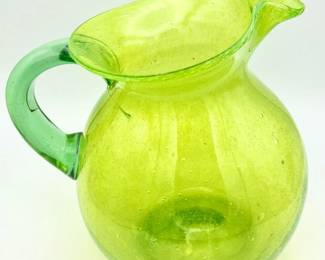 Vintage Green Hand Blown Pitcher
