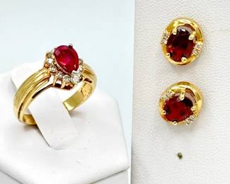 Stunning 14k Ruby/Diamond Ring & (2) Earrings
