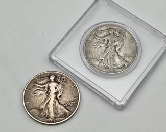 (2) Silver Walking Liberty Half Dollar Coins 1944 1943
