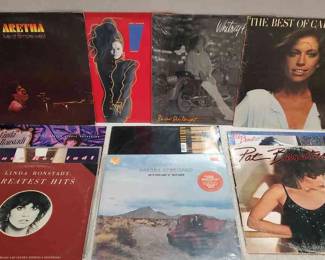 (11) Albums Including: A. Franklin, W. Houston, L. Ronstadt, P. Benatar
Albums Including- Aretha Frankiln : Live at Filmore West, Alicia Keys : You Don't Know My Name, Janet Jackson : Control, Whitney Houston : I'm Your Baby Tonight, Best of Carley Simon, Pat Benatar : Crimes of a Passion and In The Heat of the Night, Linda Ronstadt : Greatest Hits, Living in the USA, & The Nelson Riddle Orchestra, Barbra Streisand : Stoney End. Some Albums still in sleeves with origional purchase stickers on as seen in photos. All of lot was checked for matching slbums in the slips, and all of them match. 