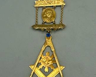 Antique Masonic 10KT Gold Past Master Benjamin Franklin
