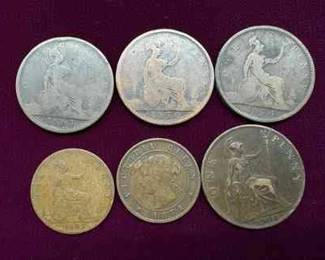 (6) Victorian Era British Pennies
