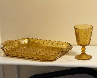 Beautiful Amberglass Goblet And Tray
