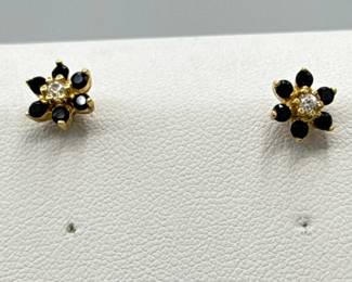 18k Clear & Black Accent Gold Stud Earrings
