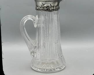UV Reactive Hand-Blown Glass Pitcher With Vintage Sterling Silver Collar By B.B. & B. Co.
