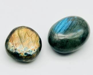 (2) Stunning Polished Minerals Feat. Labradorite Palm Stone With Beautiful Blue Flash
