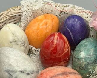 (7) Stone Eggs Feat. Alabaster Carved In Italy
