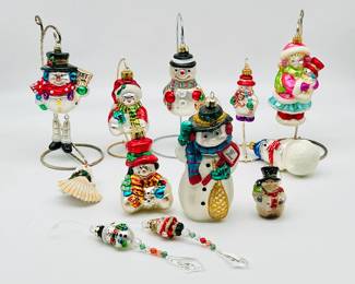 (12) Snowman Art Glass Christmas Ornaments Incl. Thomas Pacconi & Christopher Radko
