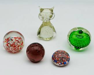 (5) Art Glass Paperweights Vintage Millefiore
