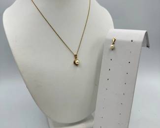 Carla 14K Gold Pearl Pendant Necklace And Single Pearl Earring

