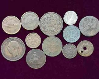 (12) Mixed Antique And Damaged Foreign Coins
