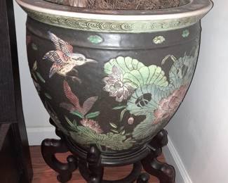 Faux Tree In Asian Planter On Black Pedestal Base