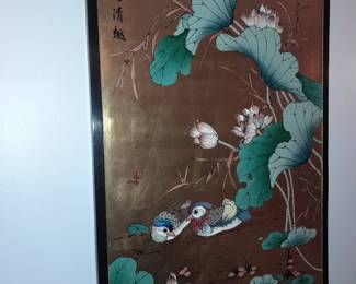 Hanging Asian Gold Painted Artwork