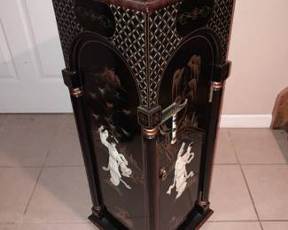 Black Lacquered Asian Pedestal Cabinet