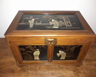 Asian Motif Wooden Jewelry Chest