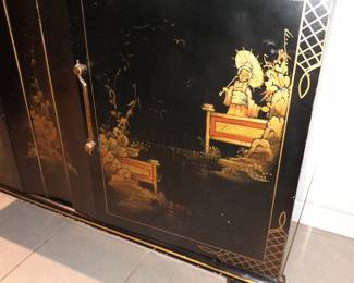 2 Door Black & Gold Asian Motif Cabinet