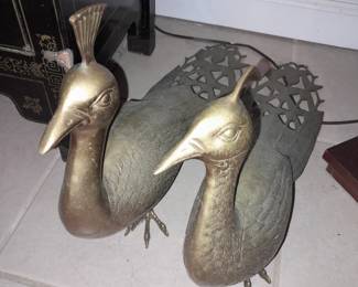 Large Brass Peacock Statues