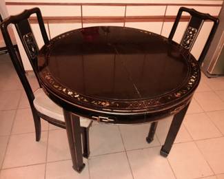Black & Gold Asian Style Round Dining Table W/ Chairs