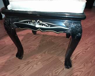 STUNNING Black Lacquered Asian Motif Desk W/ Gold Painted Details & Hardstone Figures