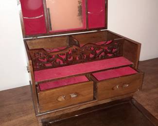 Asian Motif Wooden Jewelry Chest