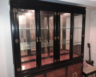 Black & Brown Asian Style Dining Room Hutch Display Cabinet