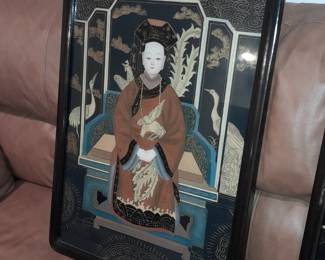 Framed Asian Motif Wall Art W/ Brass Hanger