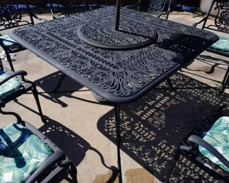 Cast Iron Outdoor Patio Set W/ Table, Chairs, & Umbrella