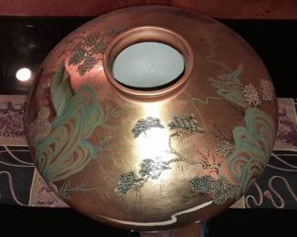 Oversized Gold Painted Asian Motif Vase/Bowl