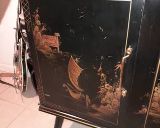 2 Door Black & Gold Asian Motif Cabinet