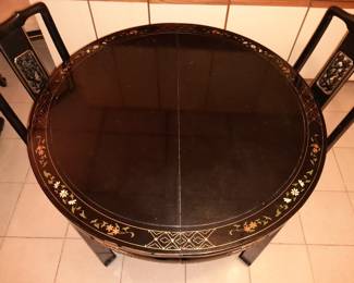 Black & Gold Asian Style Round Dining Table W/ Chairs