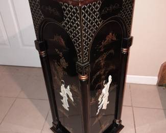 Black Lacquered Asian Pedestal Cabinet