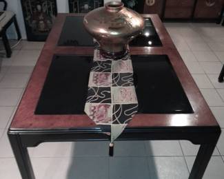 Black & Brown Glass Top Asian Style Dining Room Table & Chairs