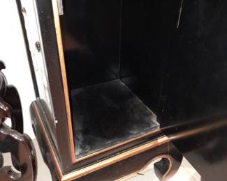 Black Lacquered Tall Asian Cabinet W/ Light, Door, & Hardstone Elements
