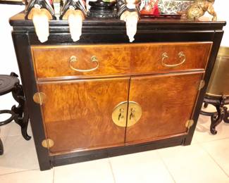 Black & Brown Asian Cabinet W/ Brass Hardware 2 Door Cabinet W/ 1 Drawer