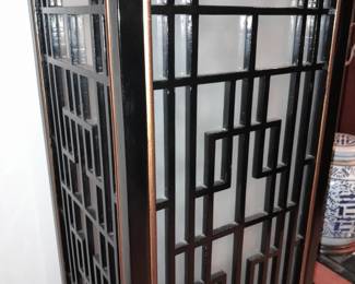 Black Lacquered Tall Asian Cabinet W/ Light, Door, & Hardstone Elements