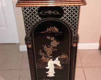 Black Lacquered Asian Pedestal Cabinet