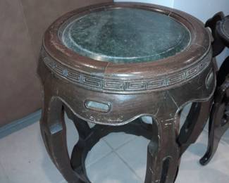 Green Marble Top Pedestal/End Table