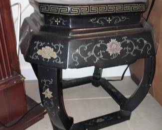 Asian Motif Black Painted End Table